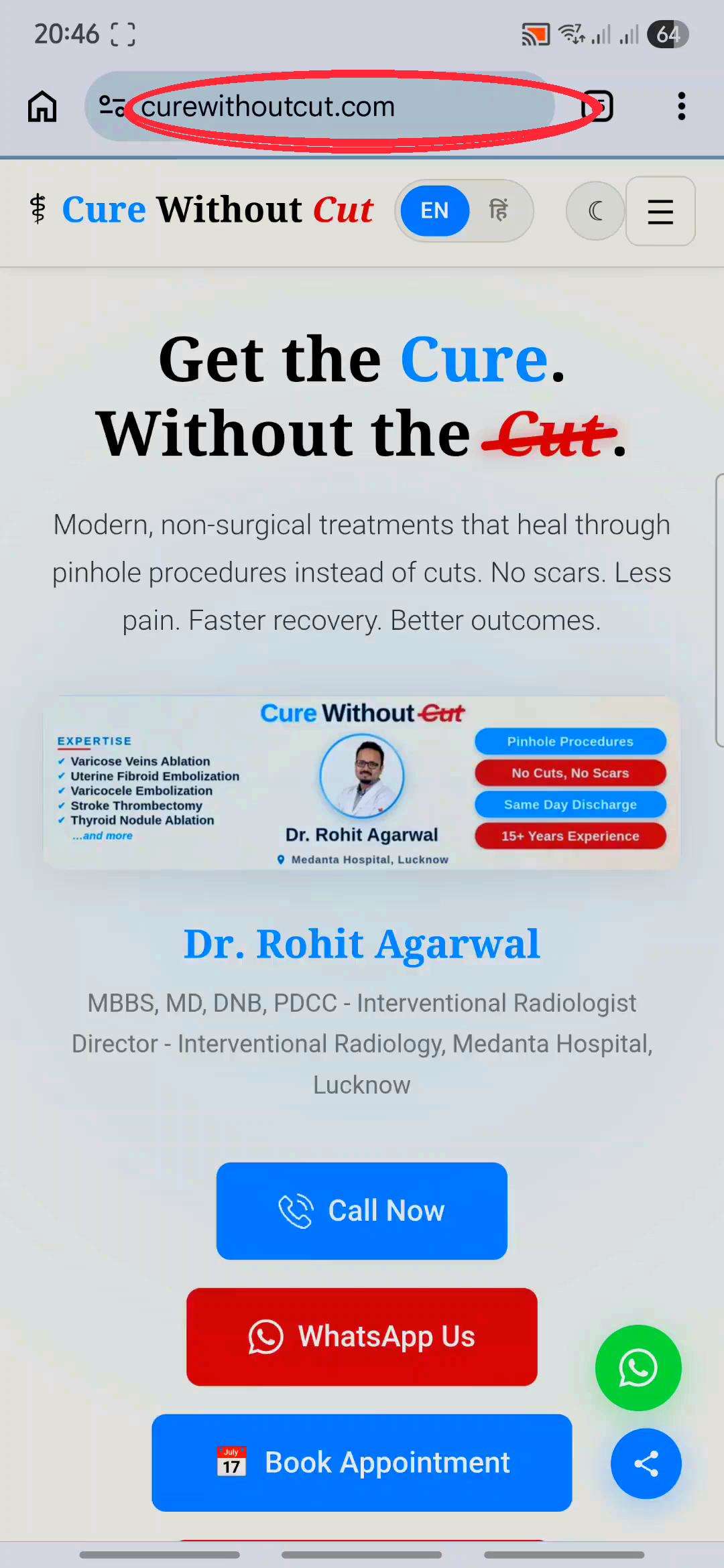 Open curewithoutcut.com in browser