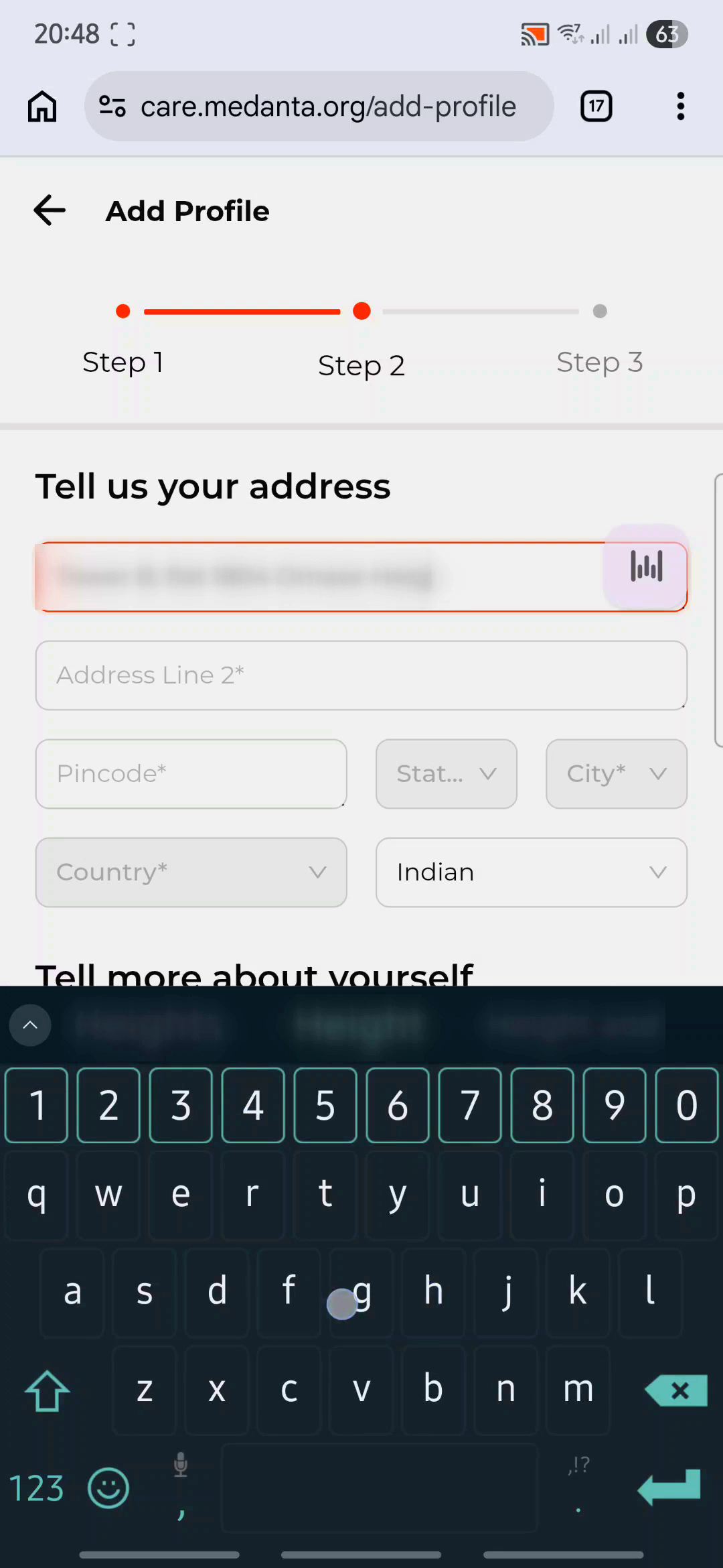Enter address and pincode