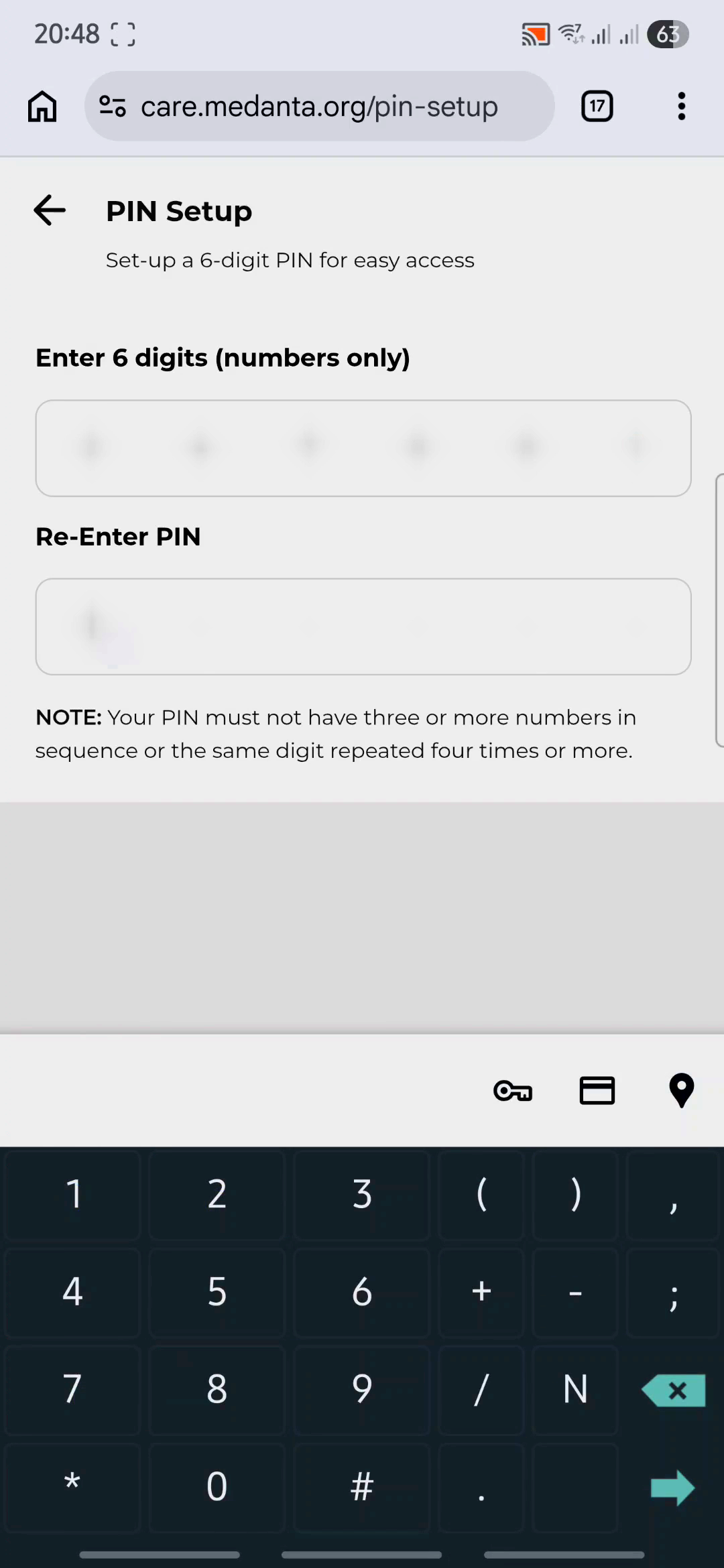 Set 6-digit PIN for your profile