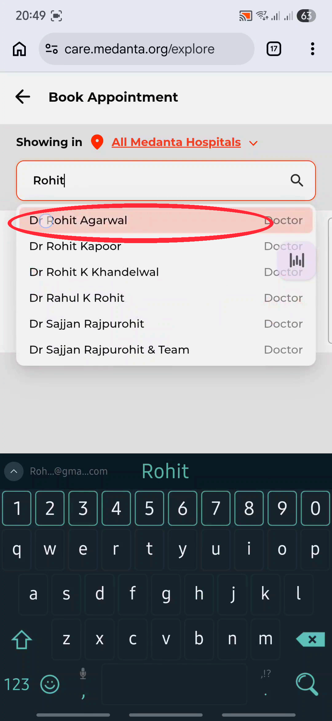 Select Dr. Rohit Agarwal from results